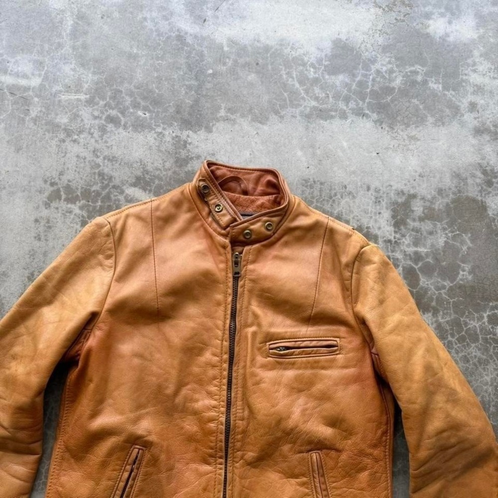 Vintage Schott Cafe Racer Caramel Burnt Orange patina biker moto jacket 14 - Picture 3 of 8